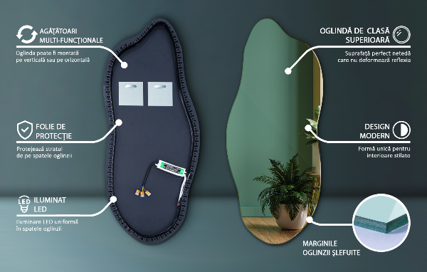 Specchio forma irregolare con led 35x80 cm