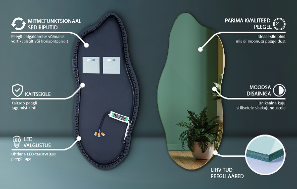 Specchio forma irregolare con led 35x80 cm