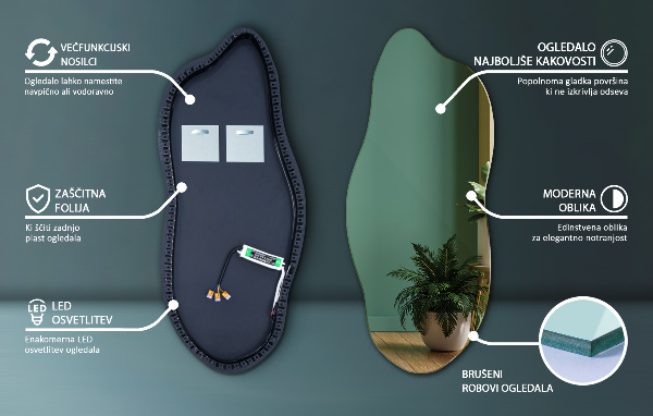 Specchio forma irregolare con led 40x90 cm