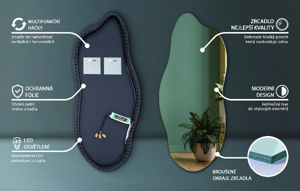 Specchio forma irregolare con led 45x100 cm