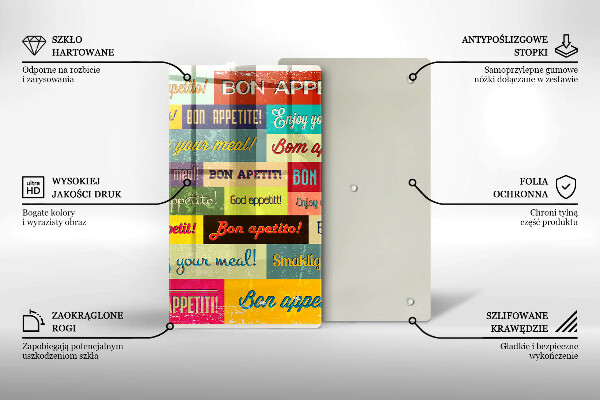 Tagliere in vetro Sottotitoli Buon appetito lingue