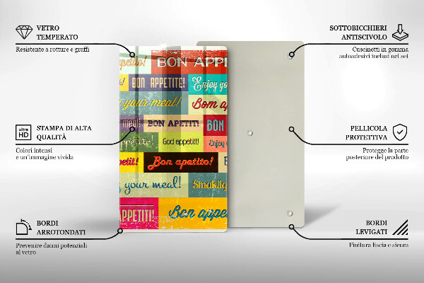 Tagliere in vetro Sottotitoli Buon appetito lingue