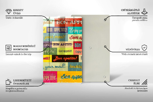 Tagliere in vetro Sottotitoli Buon appetito lingue