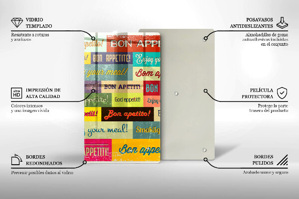 Tagliere in vetro Sottotitoli Buon appetito lingue