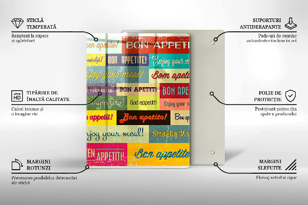 Tagliere in vetro Sottotitoli Buon appetito lingue