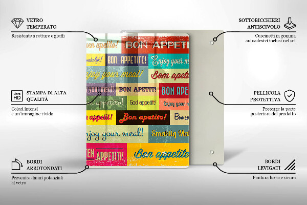 Tagliere in vetro Sottotitoli Buon appetito lingue