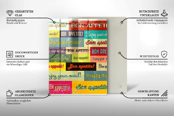 Tagliere in vetro Sottotitoli Buon appetito lingue