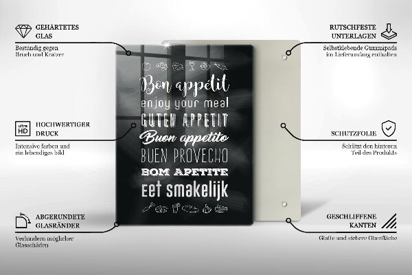 Tagliere in vetro Iscrizione della cucina dicendo