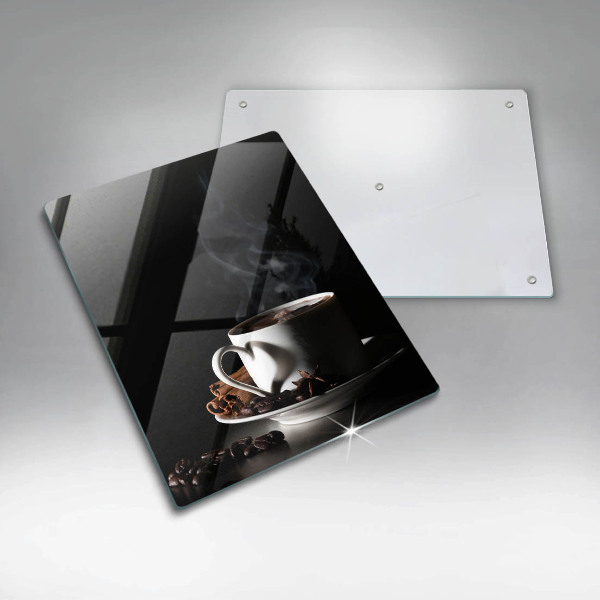 Tagliere in vetro Una tazza di caffè caldo