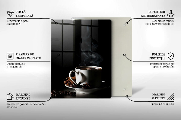 Tagliere in vetro Una tazza di caffè caldo