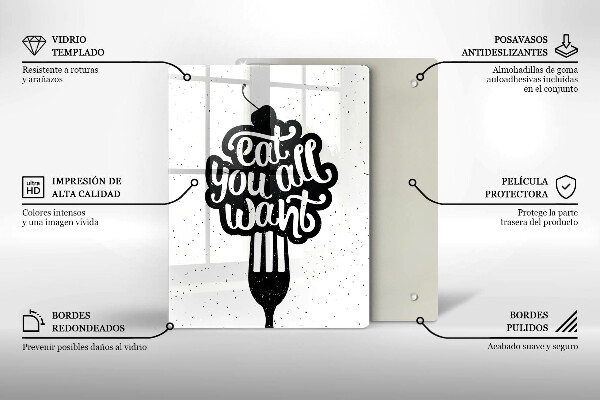 Tagliere in vetro temperato Eat all you want