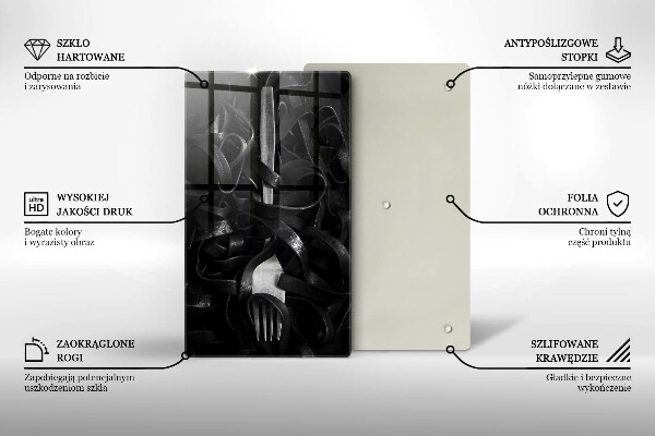 Tagliere in vetro temperato Pasta nera e forchetta