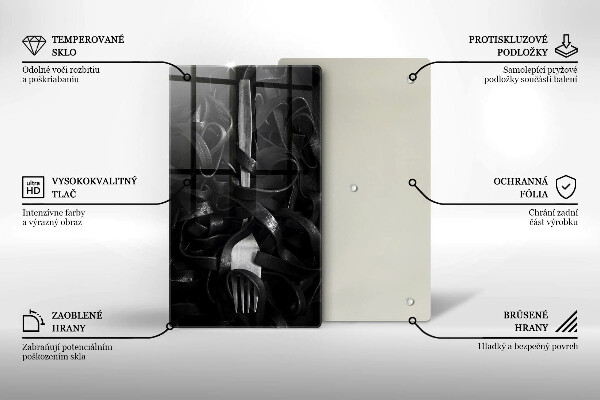 Tagliere in vetro temperato Pasta nera e forchetta