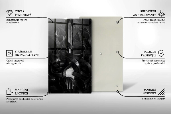 Tagliere in vetro temperato Pasta nera e forchetta