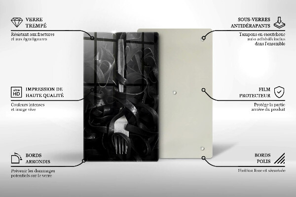 Tagliere in vetro temperato Pasta nera e forchetta