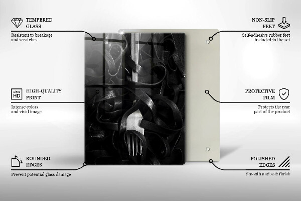 Tagliere in vetro temperato Pasta nera e forchetta