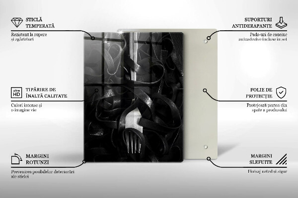 Tagliere in vetro temperato Pasta nera e forchetta