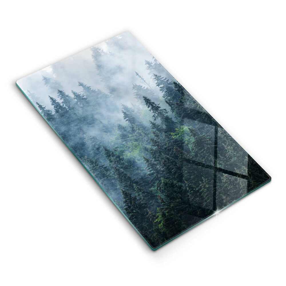 Tagliere in vetro Alberi forestali e nebbia