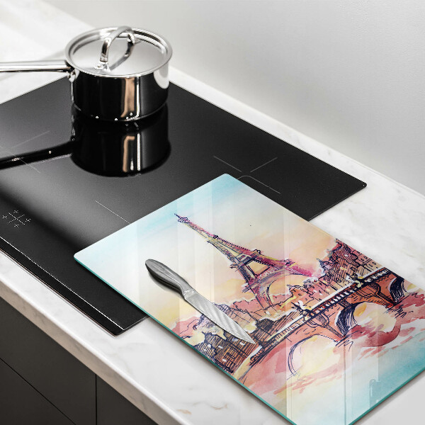 Tagliere in vetro Paesaggio della Torre Eiffel di Parigi