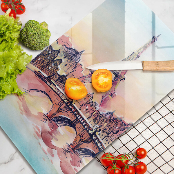 Tagliere in vetro Paesaggio della Torre Eiffel di Parigi