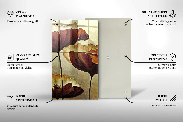 Tagliere in vetro Fiori boho dipinti