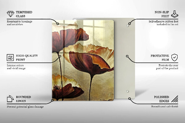 Tagliere in vetro Fiori boho dipinti