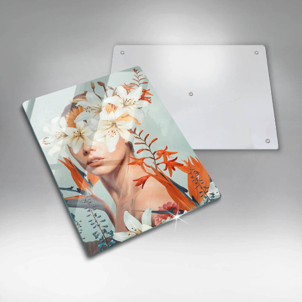 Tagliere in vetro Donna tra i fiori