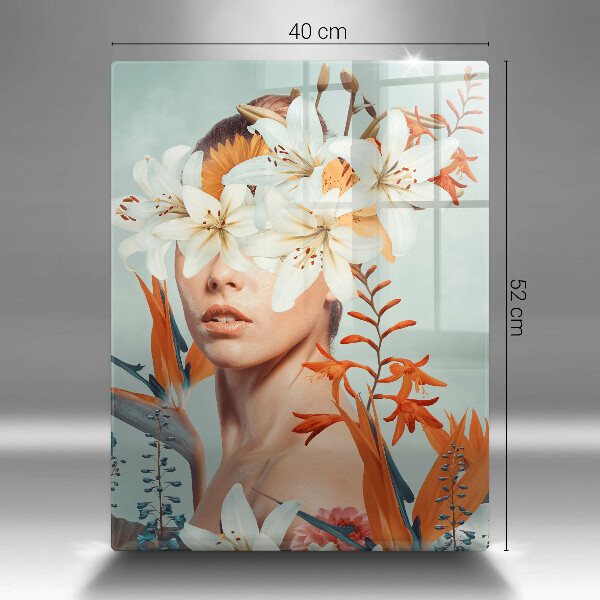 Tagliere in vetro Donna tra i fiori