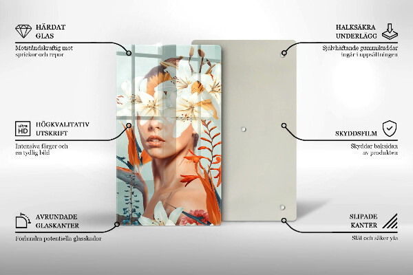 Tagliere in vetro Donna tra i fiori