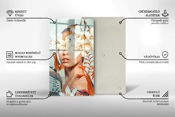 Tagliere in vetro Donna tra i fiori