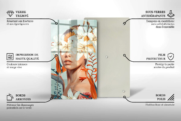 Tagliere in vetro Donna tra i fiori