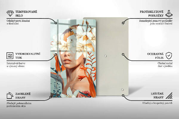 Tagliere in vetro Donna tra i fiori