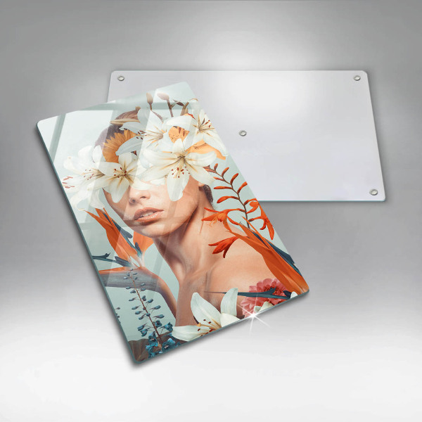 Tagliere in vetro Donna tra i fiori