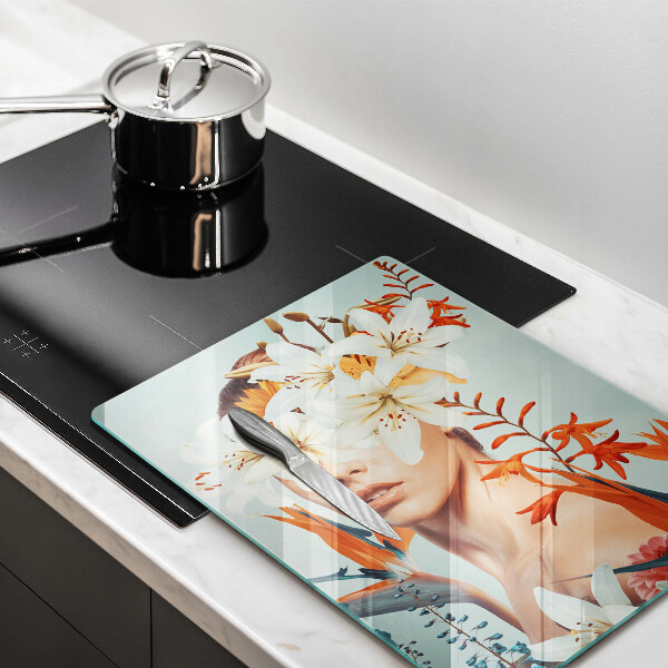 Tagliere in vetro Donna tra i fiori