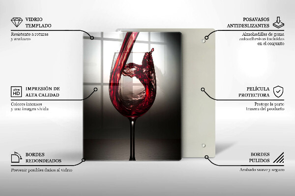 Tagliere in vetro Bicchiere e vino rosso