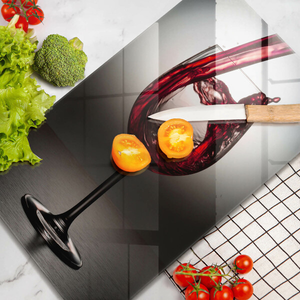 Tagliere in vetro Bicchiere e vino rosso