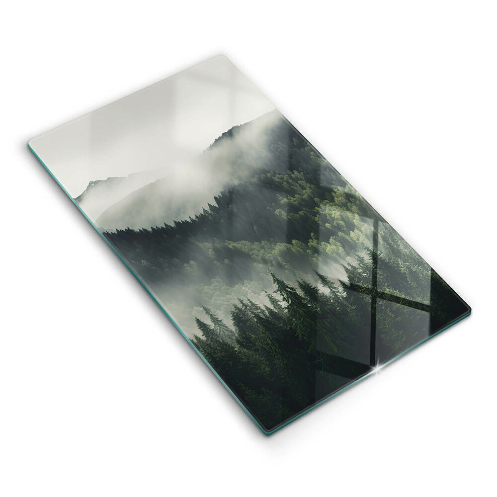 Tagliere in vetro Paesaggio di foresta e nebbia