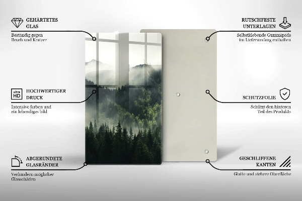 Tagliere in vetro Paesaggio di foresta e nebbia