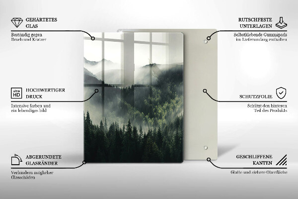 Tagliere in vetro Paesaggio di foresta e nebbia