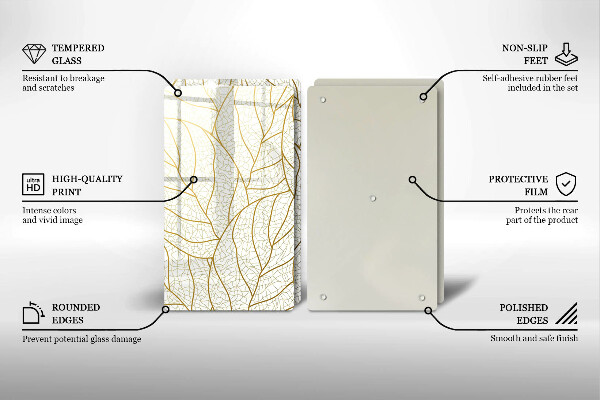 Tagliere in vetro temperato Modello di foglie line-art