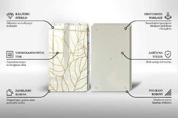 Tagliere in vetro temperato Modello di foglie line-art