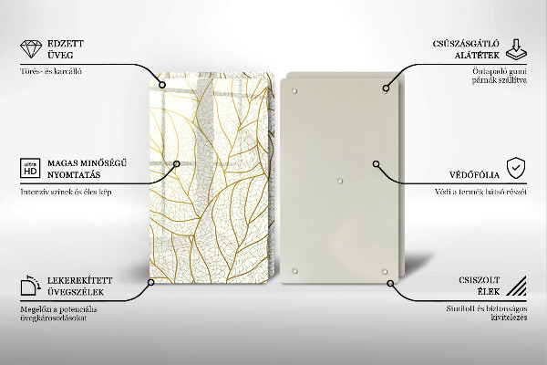Tagliere in vetro temperato Modello di foglie line-art