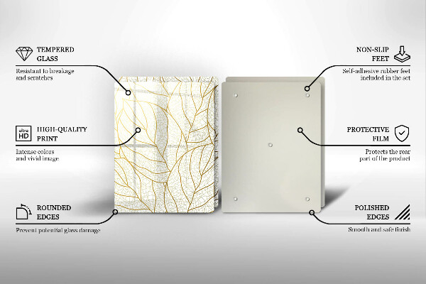 Tagliere in vetro temperato Modello di foglie line-art