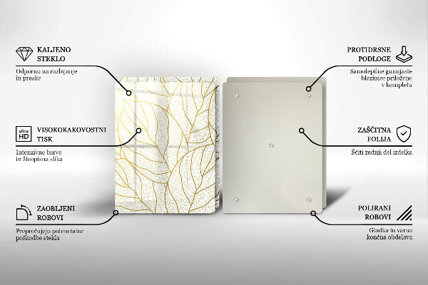 Tagliere in vetro temperato Modello di foglie line-art