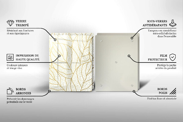 Tagliere in vetro temperato Modello di foglie line-art