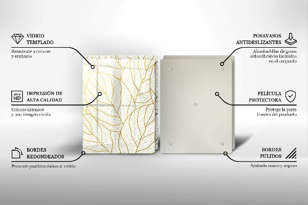 Tagliere in vetro temperato Modello di foglie line-art