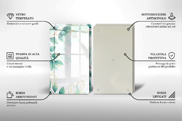 Tagliere in vetro temperato Foglie dipinte