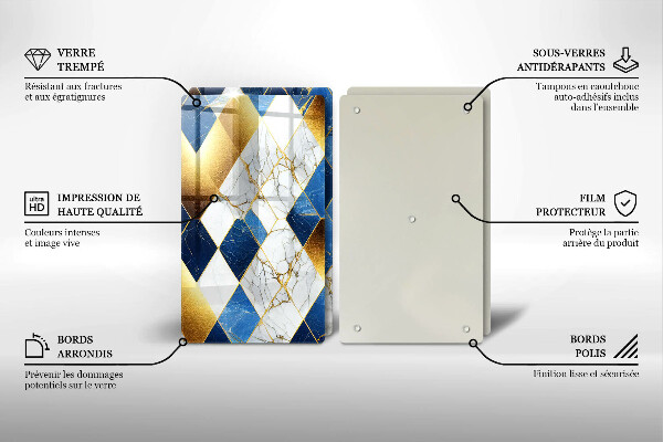 Tagliere in vetro temperato Rombi di marmo dorato