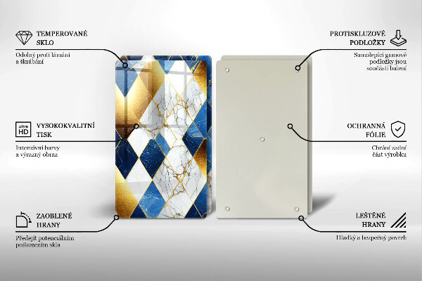 Tagliere in vetro temperato Rombi di marmo dorato