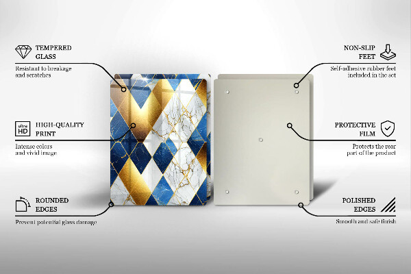 Tagliere in vetro temperato Rombi di marmo dorato